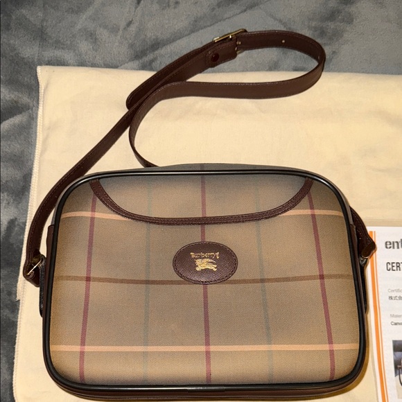 Burberry Tan and Brown Plaid Messenger Bag comes with COA 9”W x 7.6 - Picture 1 of 11